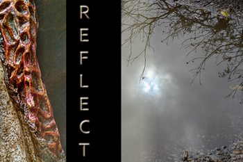 Show card for REFLECT: Carolyn Kerr & Sloan Saunders BFA Exhibition