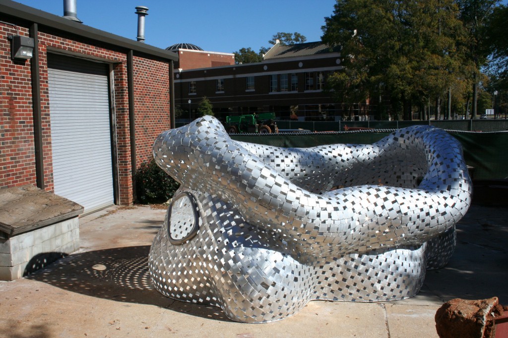 Craig Wedderspoon, "Quilted Vessel," 2013, cast and welded aluminum, before installation at the Birmingham Museum of Art