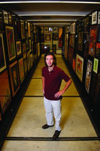 Kevin Jones visits the archives of the Jones Collection at Mary Harmon Bryant Hall. Artworks not on public display at the Paul R. Jones Gallery are carefully kept in storage here.
