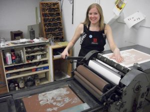 Amy Pirkle in her studio printing