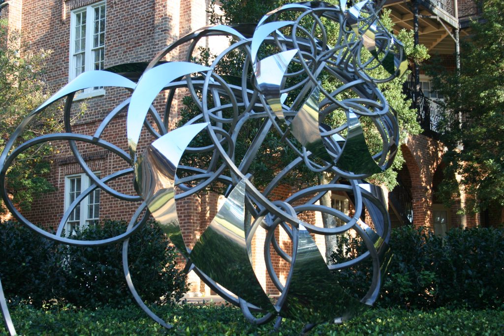 a spiral-shaped metal artwork