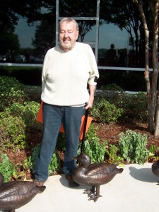 Sculptor Frank Fleming at the unveiling of his new work.