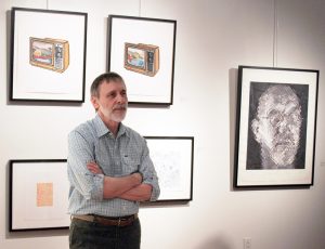 Bill Hall in a gallery talk at the Cultural Arts Center's UA Gallery. Photo courtesy UA College of Arts and Sciences.