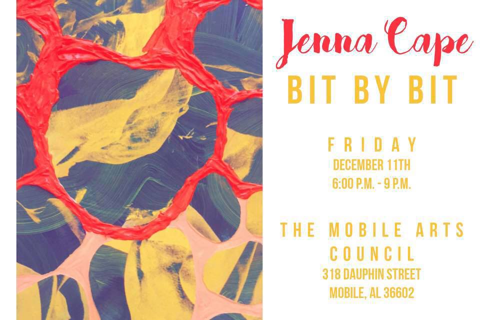 Jenna Cape exhibition, "Bit By Bit," Mobile Arts Council, Dec 2015