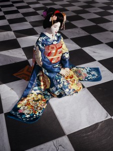 Laurie Simmons, The Love Doll/Day 32 (Blue Geisha, Black & White Room), 2011, pigment print 70 x 47 inches. Image courtesy the artist and Salon 94, New York.