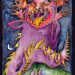 Rachel Dobson, "Large Disheveled Gojira," 2016, gouache, water-soluble colored pencil