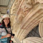 Dr. Jennifer Feltman at Reims Cathedral, west façade, late 13th century with later restorations.