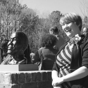 April Livingston with bust of Cudjoe Lewis