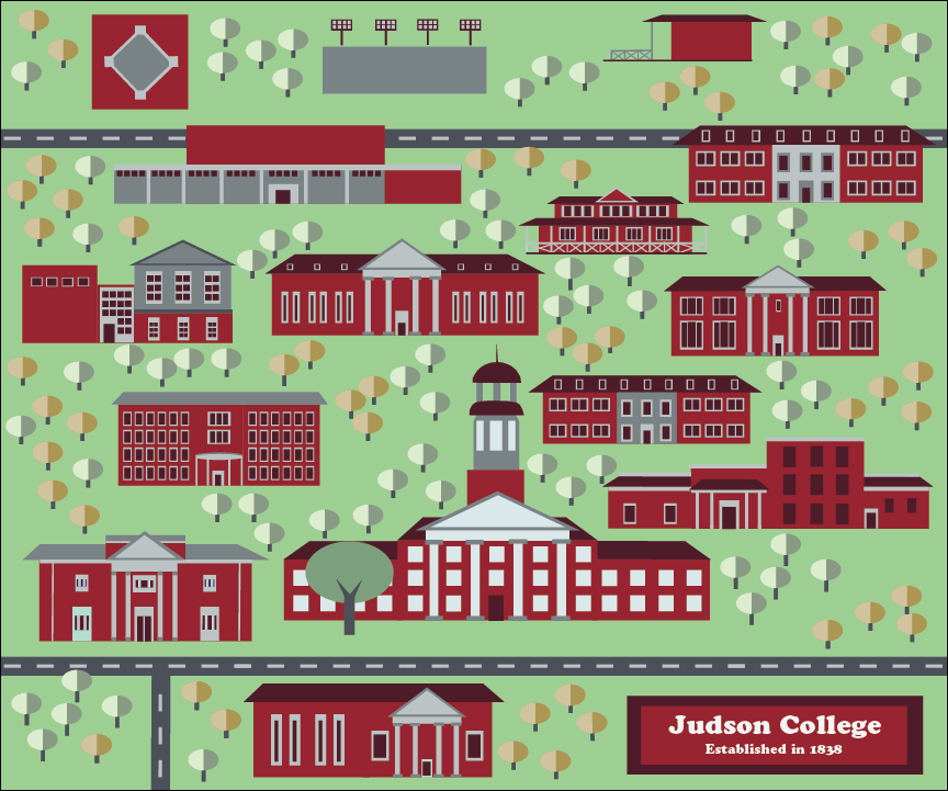 Student map of Judson College printed on aluminum, Jamie Adams' art class, 2017