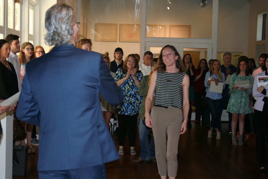 UA art students receiving scholarship awards at Honors Day 2016 in the Sarah Moody Gallery of Art.
