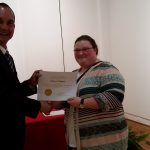 Rebecca Skipper receiving a scholarship award
