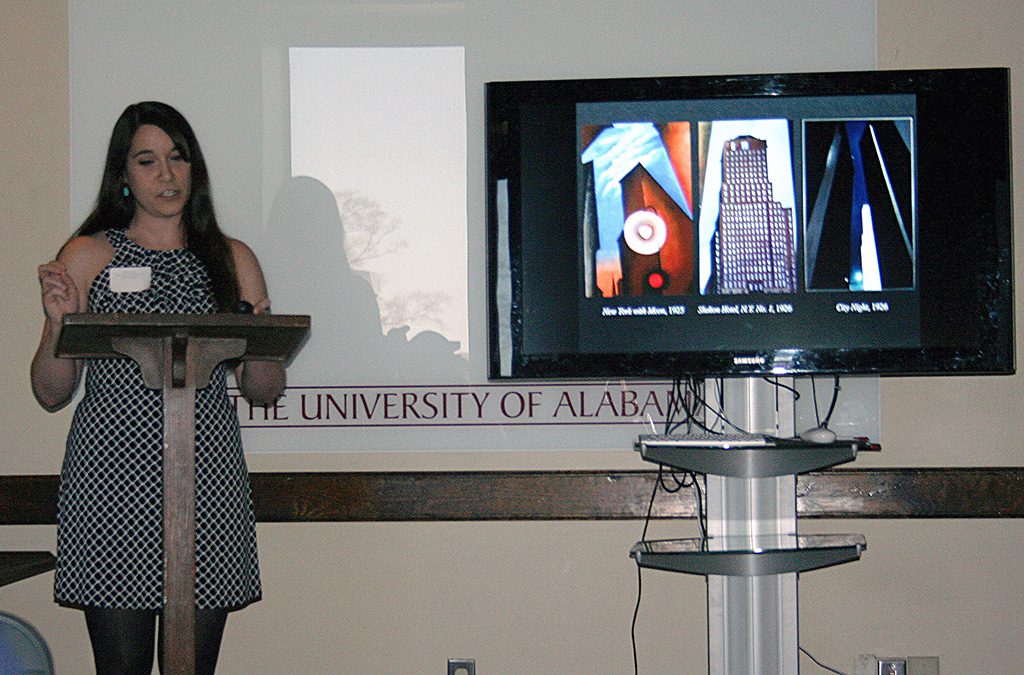 Instructor Kelly Gentry presenting research at the 20th Grad Student Symposium in Art History.