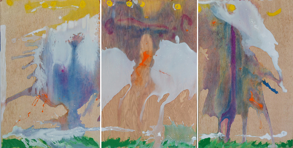 Helen Frankenthaler "Book of Clouds," 2007, aquatint and porchoir on woodcut with handcoloring. 35 5/8 x 68 1/4 (overall). P2014.WH125.