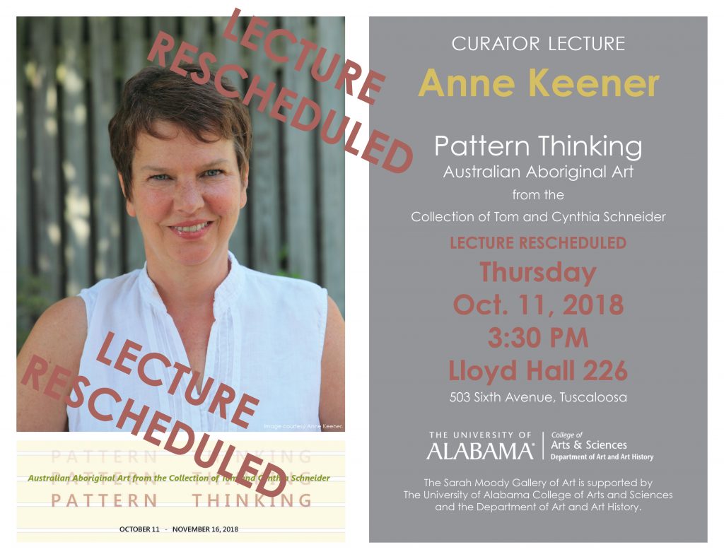 Anne Keener Lecture Rescheduled for Thursday, Oct. 11, 3:30 pm, Lloyd Hall 226. Join us for a reception in the gallery at 5pm.