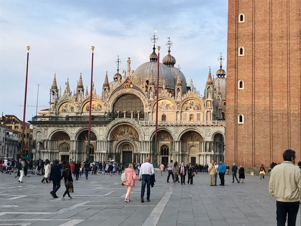 View of St. Mark's Cathedral and the Campanile in the evening sunset. Study Abroad, 2018. Photo courtesy Rebecca Teague.