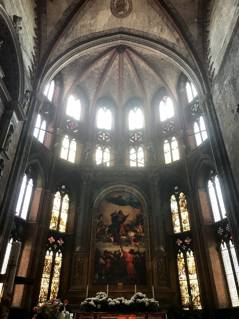 Titian's Assumption of the Virgin in Santa Maria Gloriosa dei Frari still in situ. The day we visited the church was the 500th anniversary of the installation of the painting! Venice, Study Abroad, 2018. Photo courtesy Rebecca Teague.