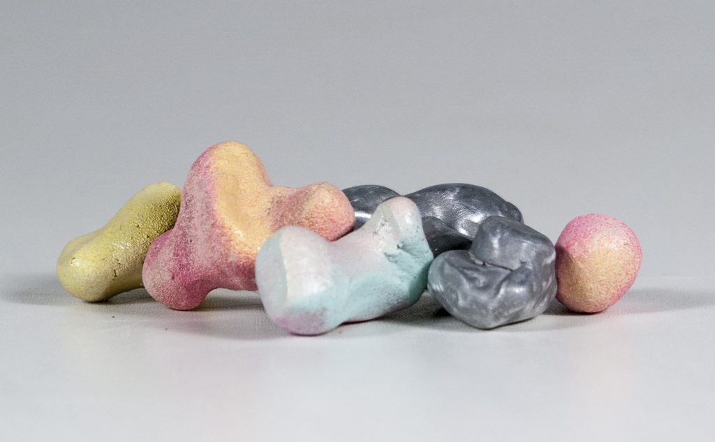Samantha Joslin, "Bits and Pieces," 2019, Ceramic stoneware and cast aluminum, 4 x 5 x 2 inches