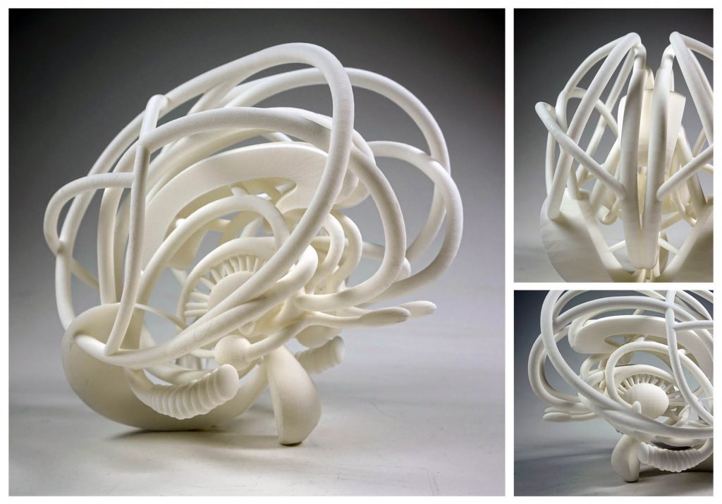 Katie Adams, "Brain" (3 views), versatile plastic, 10 x 10 x 12 inches. Image courtesy of the artist.