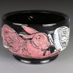 Pink and White Hare Bowl by Jamie Adams