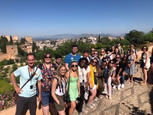 Art and Art History students and faculty congregate for group photo at the Alhambra in Granada.