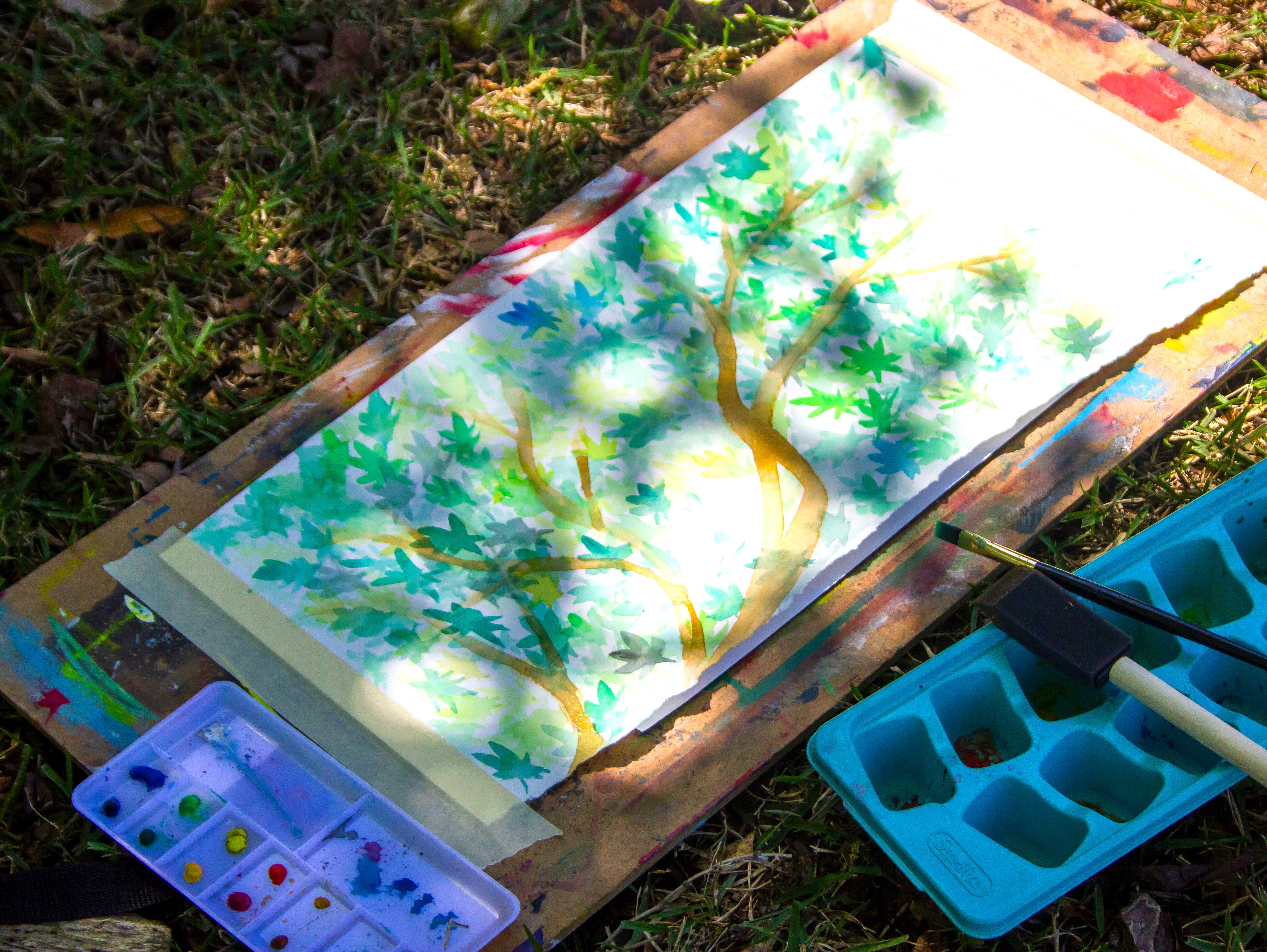 a painting lying outside