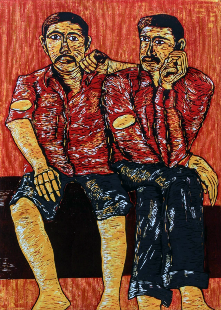 Relief print of two men by Shivam Pawar