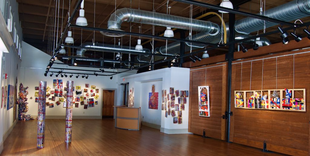 view of an abstract exhibition in an art gallery