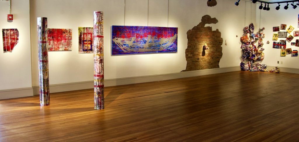 view of an abstract exhibition in an art gallery