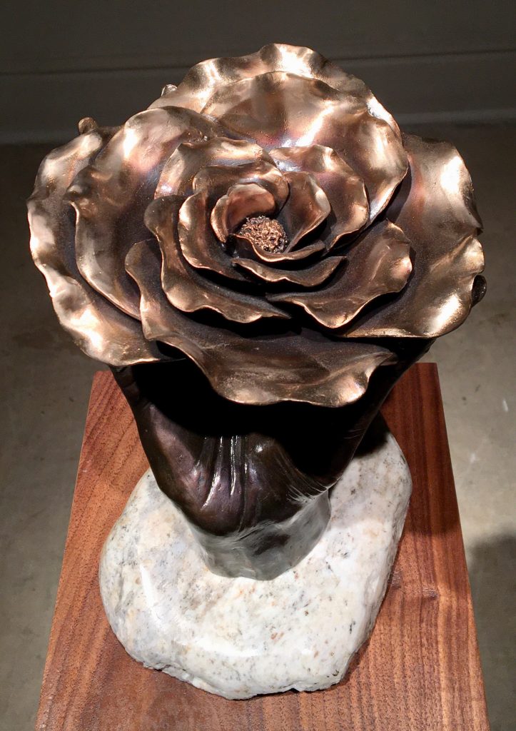 bronze sculpture of a camellia