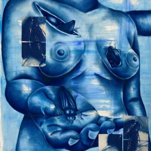 Blue female torso mixed media print by Sandra Vega