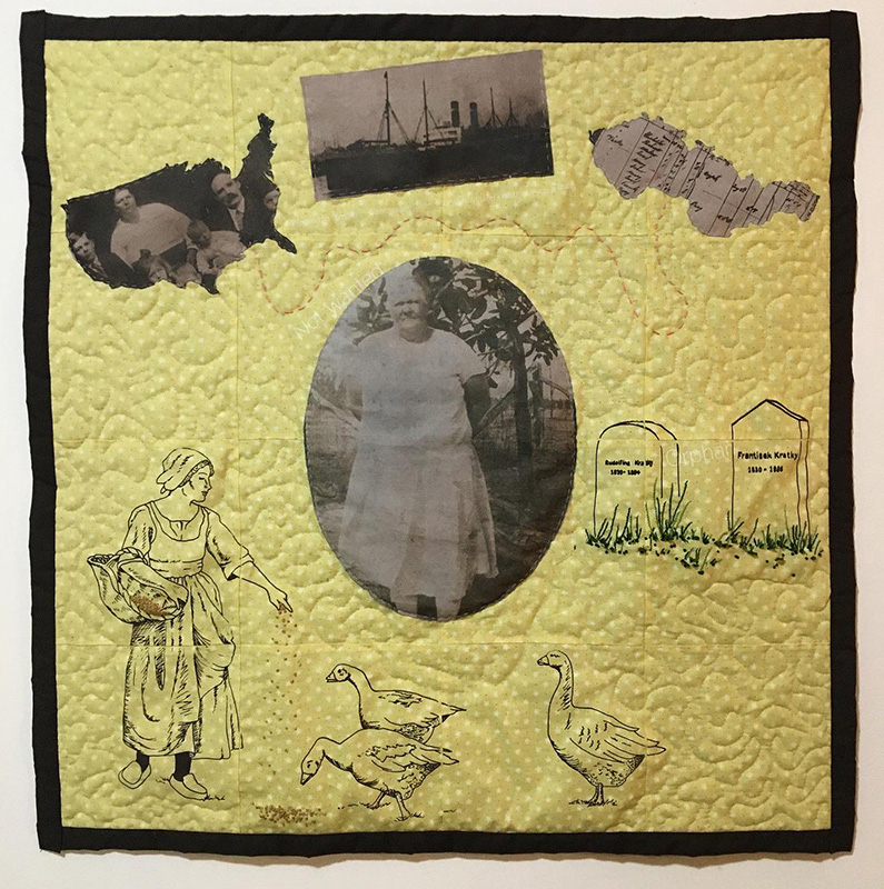 quilt with photo of woman in center
