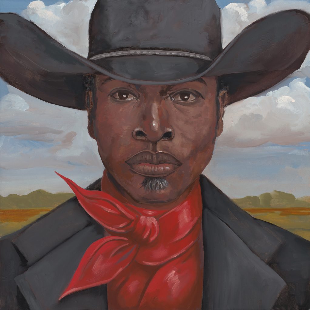 A picture of an African American man wearing a neckerchief and a cowboy hat